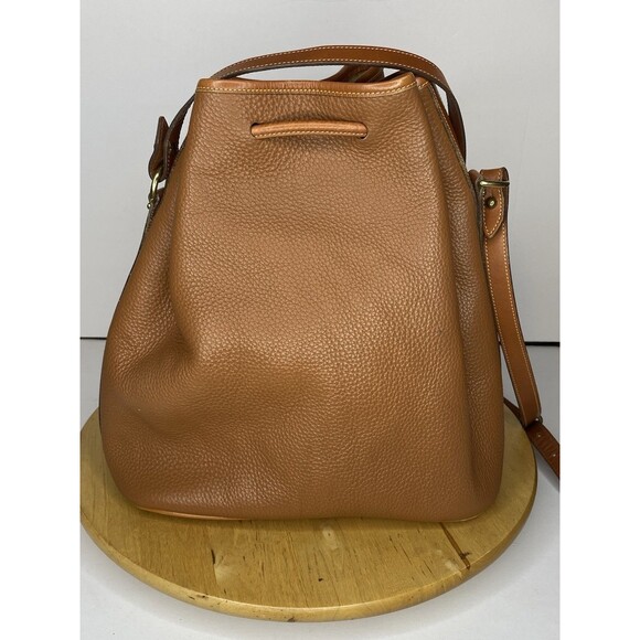 Dooney Bourke Large Leather Boho Bucket Bag Brown Tan Drawstring Crossbody - Picture 6 of 16